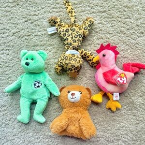 4 Plush Toy Set | Vintage TY Beanie Baby Strut 1996 NWT + Soft Stuffed Animals